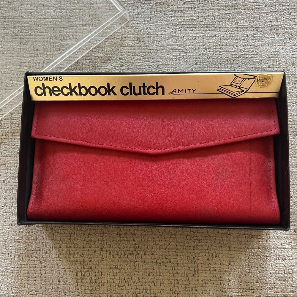 Amity Vintage Red Leather Checkbook Clutch‎ Wallet with Removable Holder